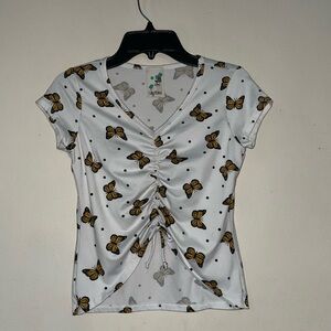 🎉4 for $15🎉Lily Bleu Short Sleeve V-Neck Butterfly Ruched Top